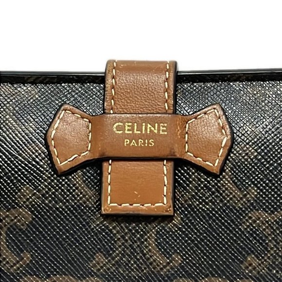 CELINE Triomphe Canvas - Black Brown PVC Leather Bifold Wallet 287-022625 - Picture 5 of 5